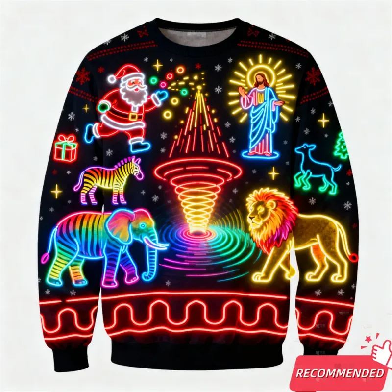 Fake Neon Light 3D Printed Ugly Xmas Sweater For Women Men Clothes Merry Christmas Snowman Funny Santa Jesus Pullovers Tracksuit — image 5
