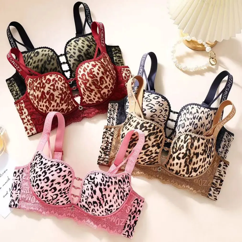 plus Size Thin Wireless Minimizer Bra Leopard Print Gather Anti-Sagging Comfort Lingerie for Big Bust Women — image 5