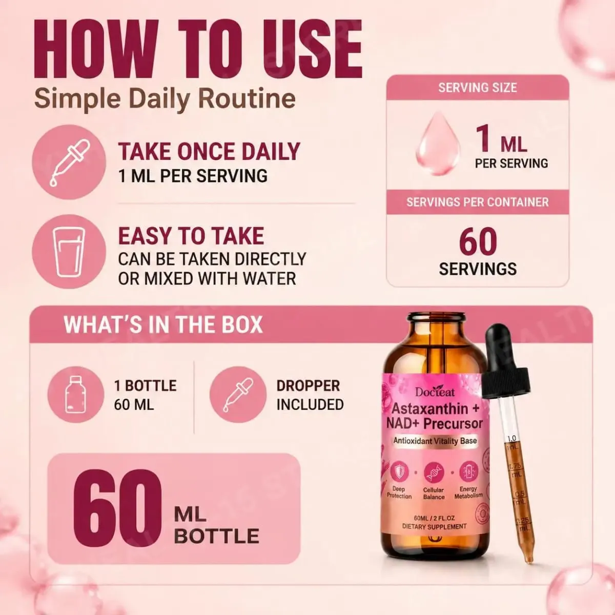 Docteat Astaxanthin+ NAD+ Precursor Liquid Supports Cellular Nutrition and Energy Metabolism Antioxidant Vitality Base 60 Ml — image 6