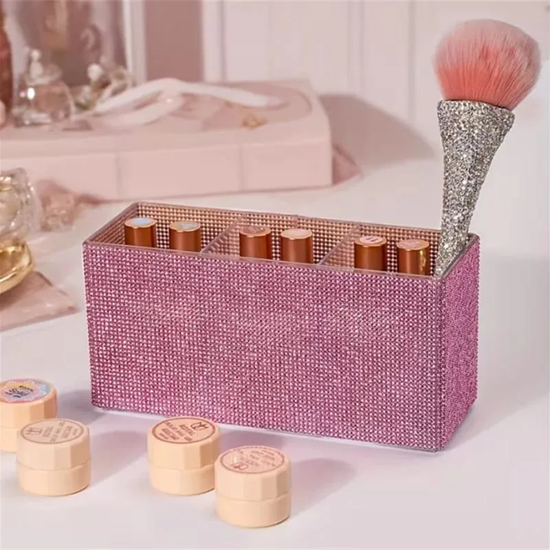 Sparkling Rhinestone Makeup Brush Organizer with 3 Compartment Large Capacity Makeup Brushes Lipstick Comestic Tools Storage Box — image 6