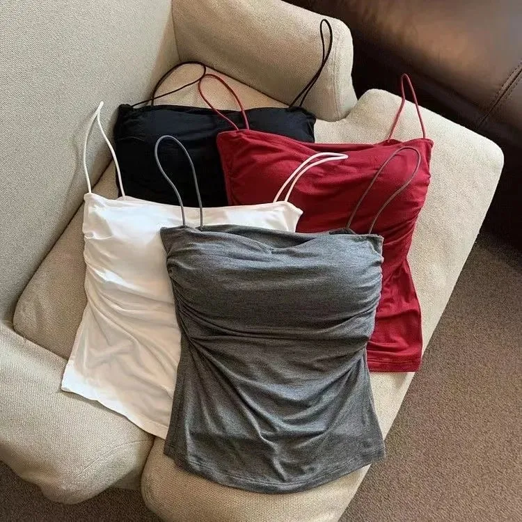 Sexy Short Top With Thin Straps Plain White Tank Top Korean Style Women's Sleeveless Top Tank Underwear Fitted Camisole — image 4