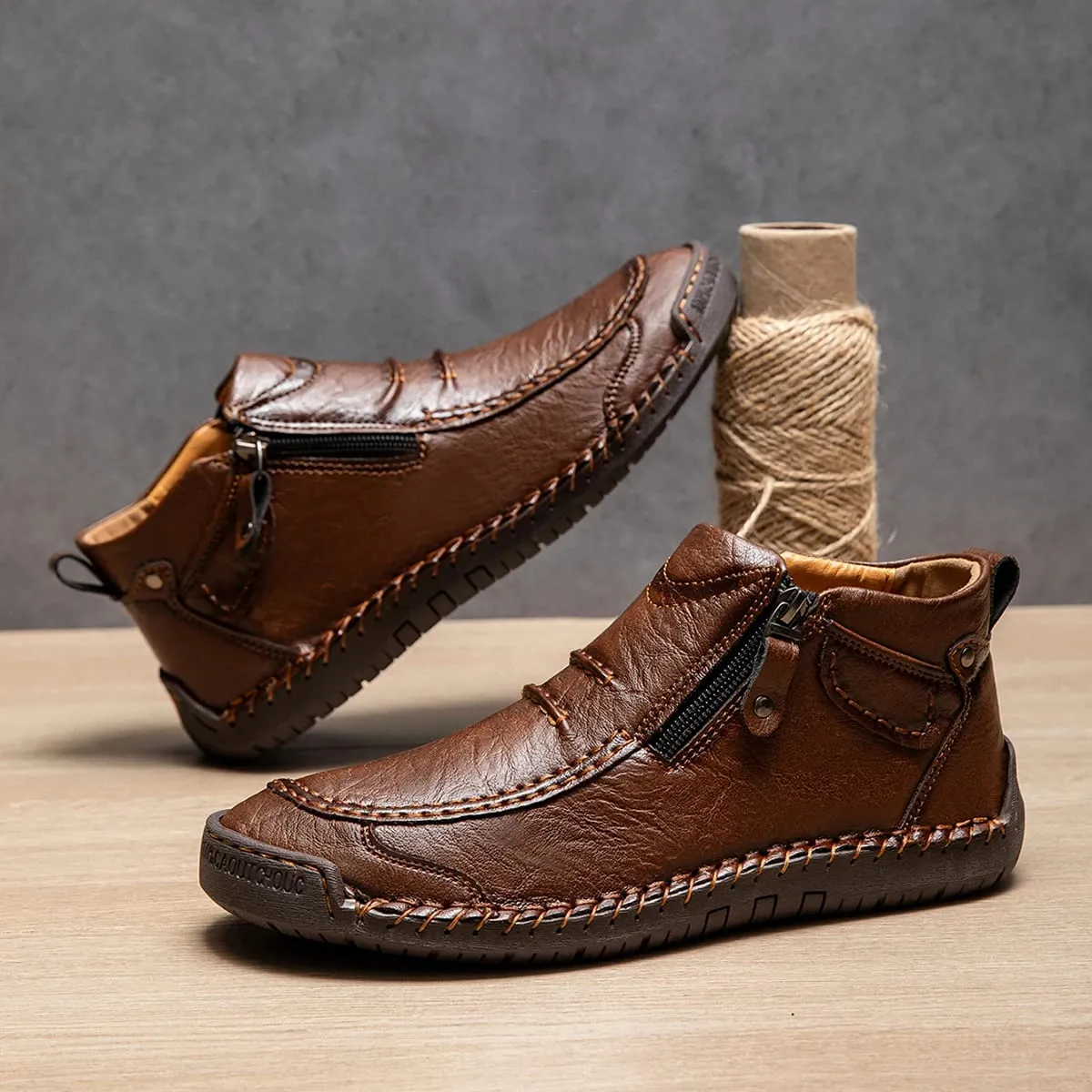 New Autumn Handmade Leather Men Boots Outdoor Design Sneakers Man Breathable Casual Leather Shoes Men Ankle Boots Fall Plus Size — image 9