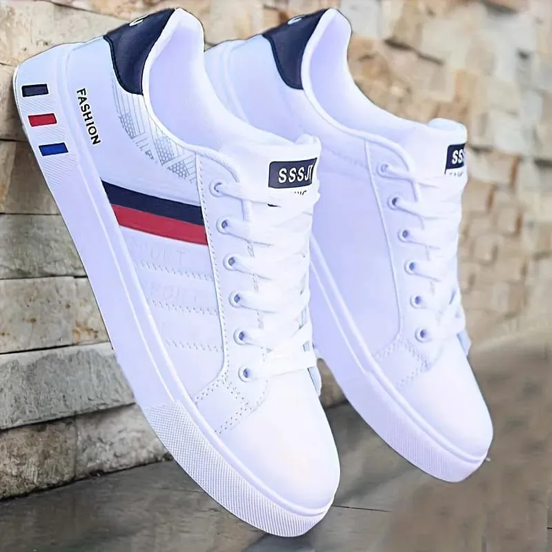 Men's Low-Top Lace-Up Sports Shoes Breathable Synthetic Material with Comfortable Fabric Lining Anti-Slip PVC Sole Striped Design Suitable for Casual and Outdoor Wear Daily Sneakers | Minimalist Style — image 1