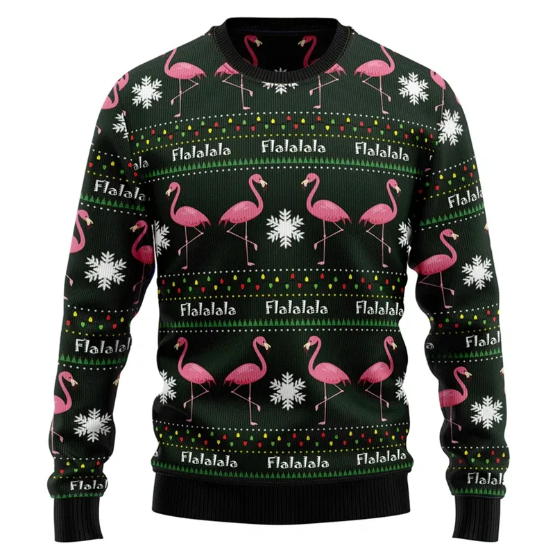 Funny Flamingo Graphic Ugly Christmas Sweater Autumn Holiday Wear 3D Printed Sweatshirt Loose Streetwear Pullovers Mens Clothing — image 6