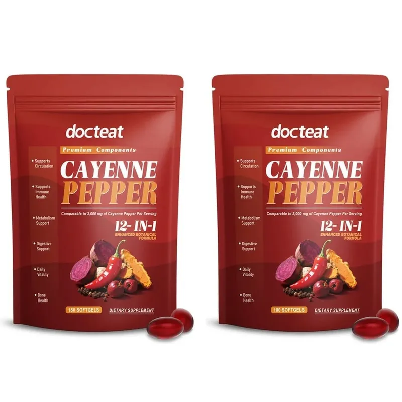 Docteat Cayenne Pepper 12-in-1 Softgels Immune Health and Bone Support with Berberine and Black Pepper Extract 180 Softgels