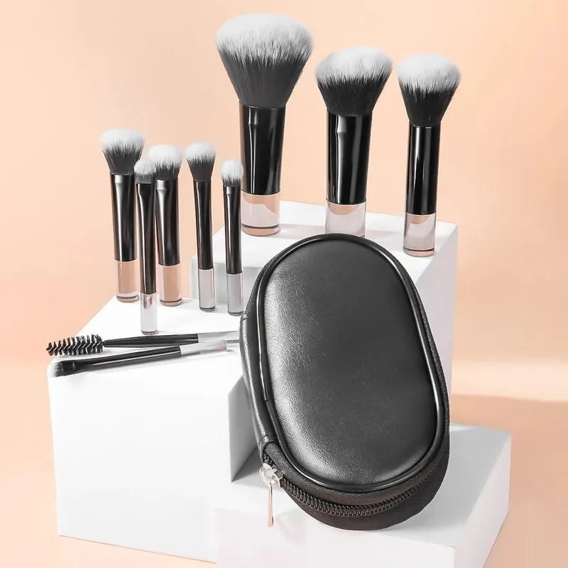 10-delt mini makeup børste sæt med taske Bærbar rejsestørrelse makeup børste fås i flere farver