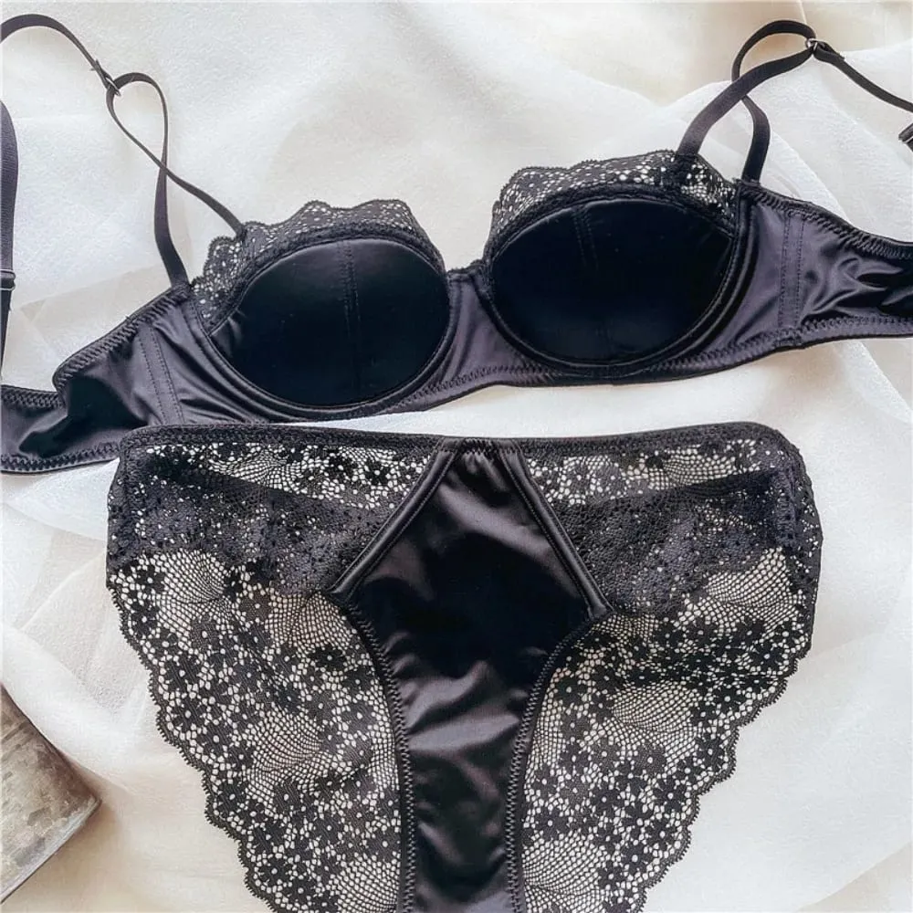 Women Half Cup Lace Bra Set Thin Underwire Sexy Minimizer Bra Anti‑Sag Side Support Hide Armpit Fat Ladies Lingerie Set 2‑38 — image 3