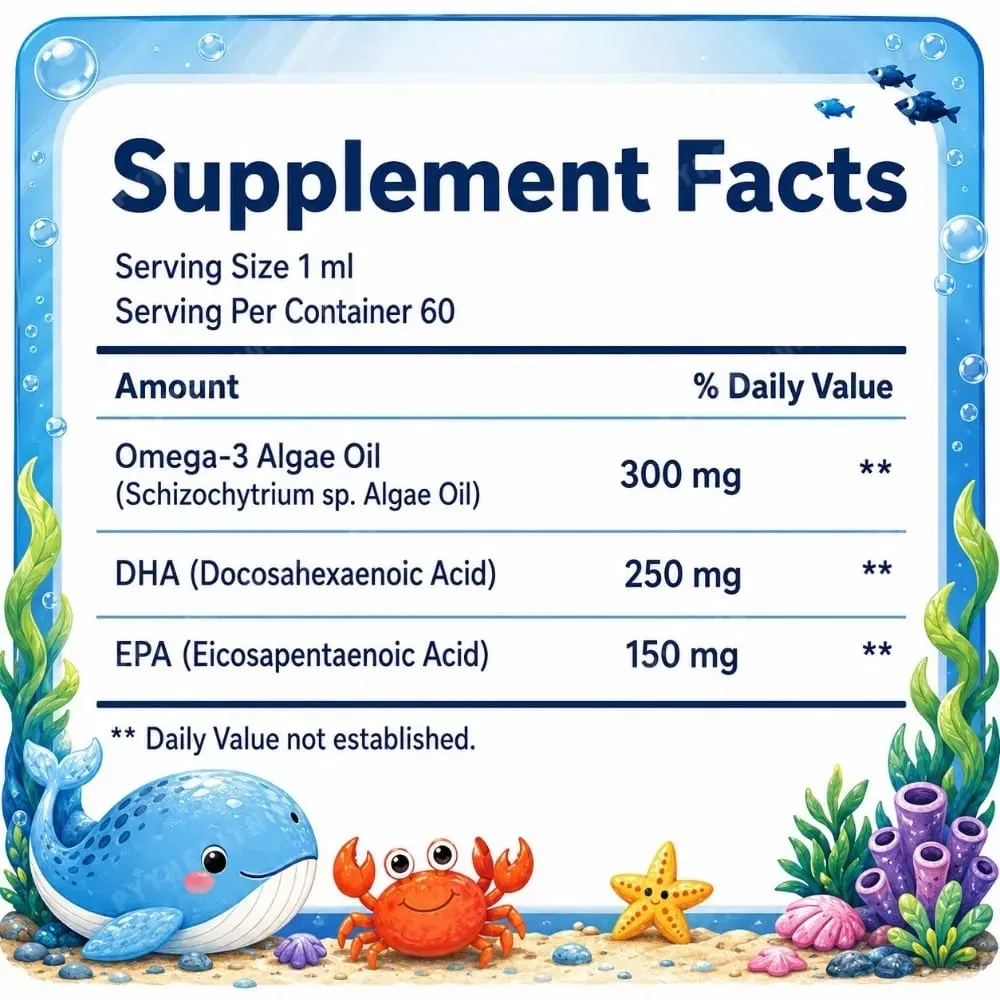 Docteat 植物ベースのオメガ 3 藻類オイル DHA EPA 液滴子供の脳の健康ビーガン非遺伝子組み換え毎日の栄養オレンジ 60 回分 — image 2