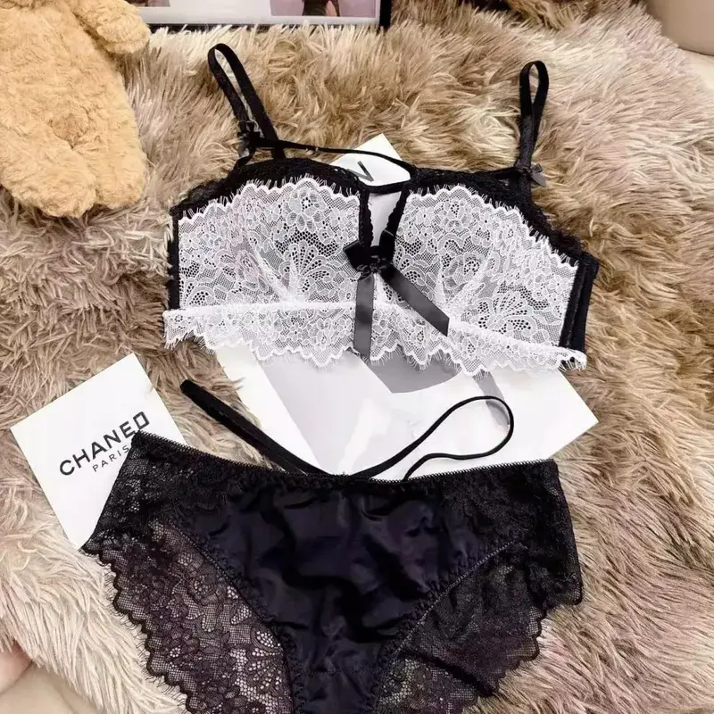 Soutien-gorge push-up pour petite poitrine – Ensemble bralette en dentelle chic français sans fil, soutien confortable, sous-vêtements anti-affaissement pour petites femmes — image 8