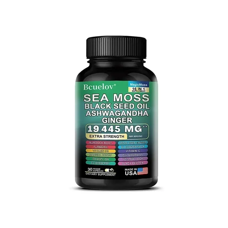 Sea Moss Capsules with Black Seed Oil Ashwagandha Turmeric Complex Energy Immune Digestive Skin & Stress Relief Support