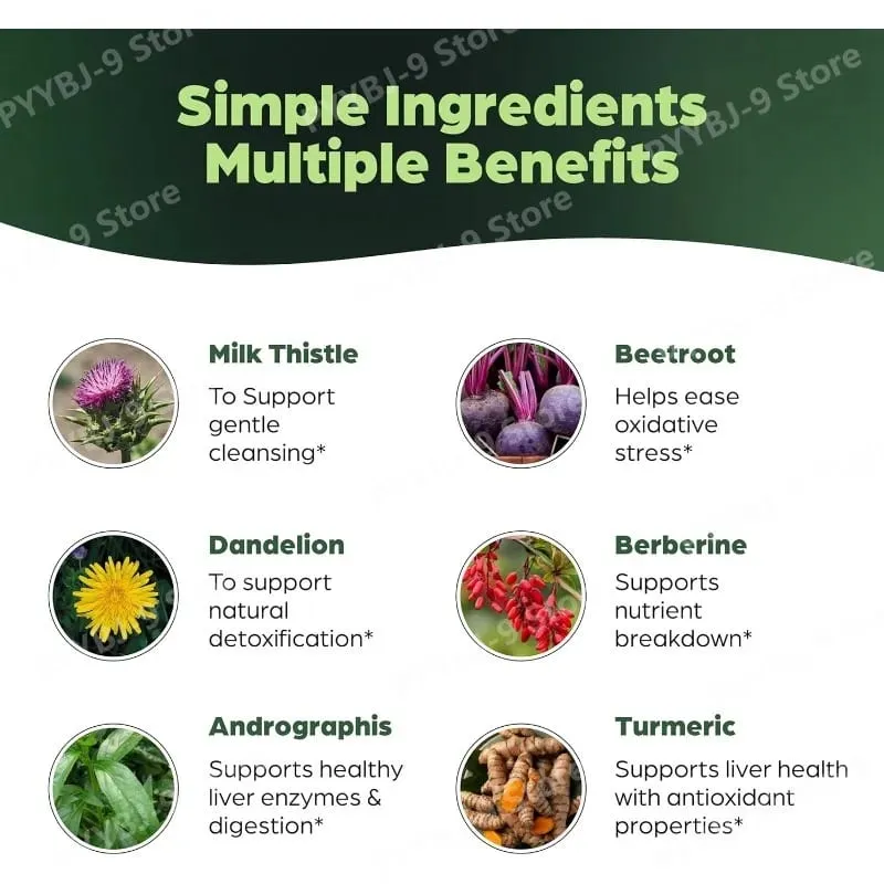 Liver Cleanse Detox Repair Support Capsules Milk Thistle Dandelion Root Turmeric Ginger Botanical Herbal Supplement 70 Count — image 3
