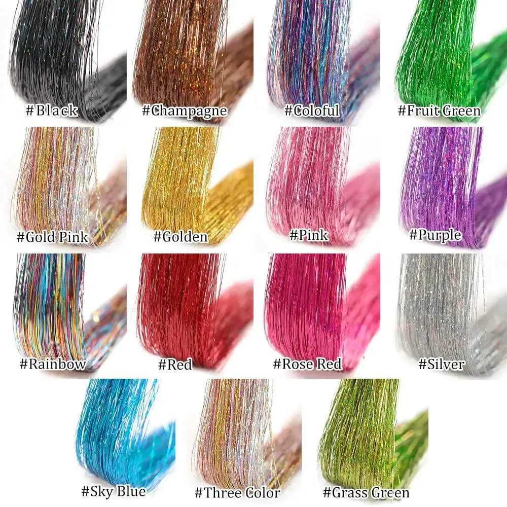 6Pcs Synthetic Hair Tinsel Clip in 19.6Inch Glitter Tinsel Hair Clip in Hair Tinsel Kit Heat Resistant Shiny Sparkle Fairy Hair — image 6