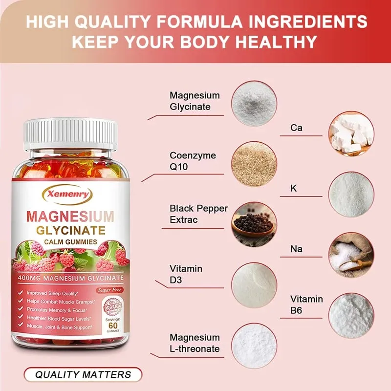Magnesium Glycinate Gummies Lugn lindrar stress Stöd Sömnstöd Minneskoncentration och muskelspasmer — image 3