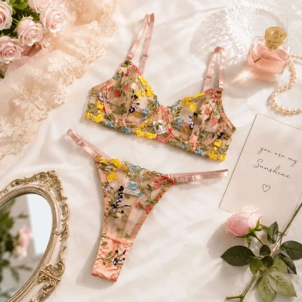Versatile Transparent Lingerie Set Push Up Ultra-thin Embroidery Floral Underwear Elegant Bra Suit Women — image 4