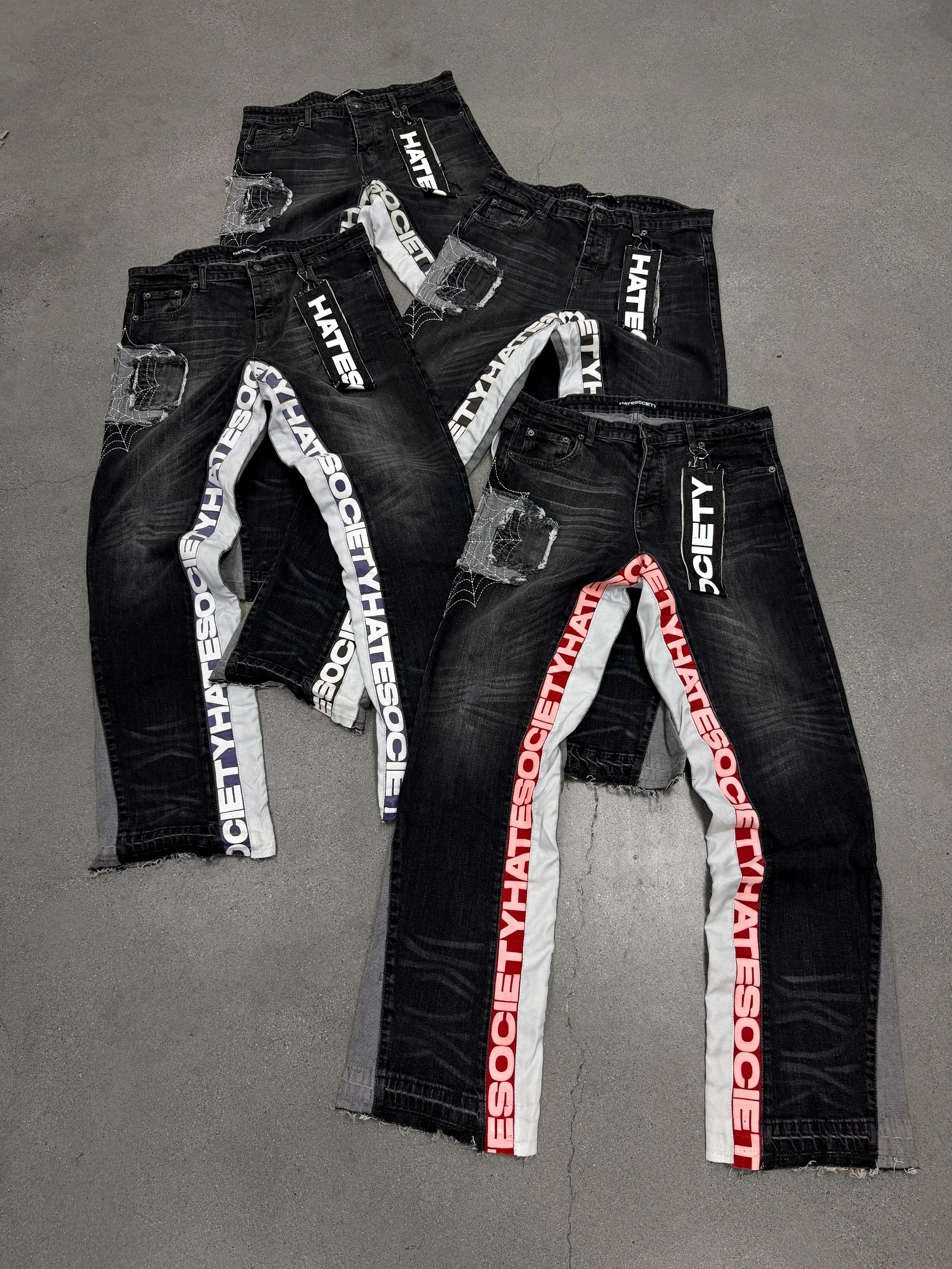 Y2k Hate Society Flared Jeans Men Retro Spider Web Embroidery Washed Jeans American Hip Hop Streetwear Unisex Bootcut Jeans — image 5