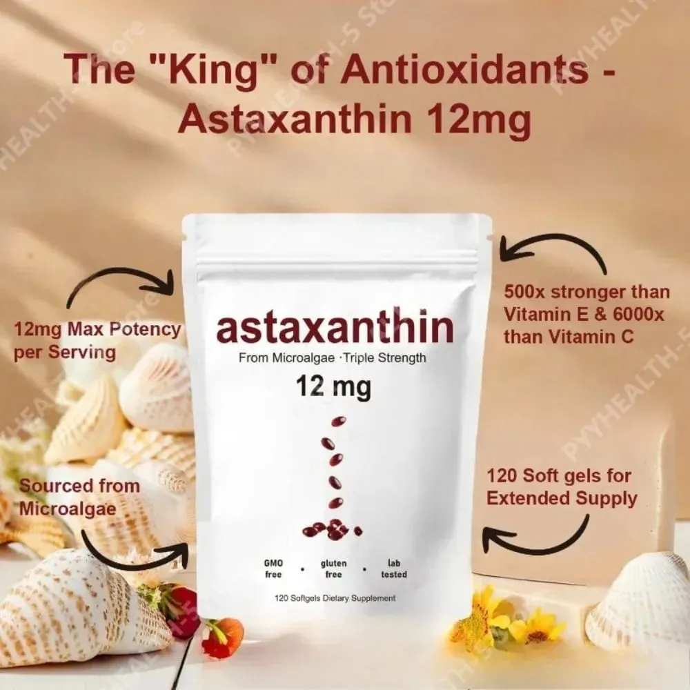 Astaxanthin 12mg Softgels - Daily Antioxidant Support Non-GMO Gluten-Free Soy-Free 120 Capsules for Adults — image 3