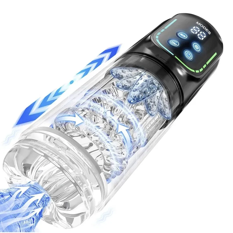 Automatic Male Masturbator Telescopic Rotation Men Masturbation Cup Sucking Machine LCD Digital Simulation Blowjob Sex Toy