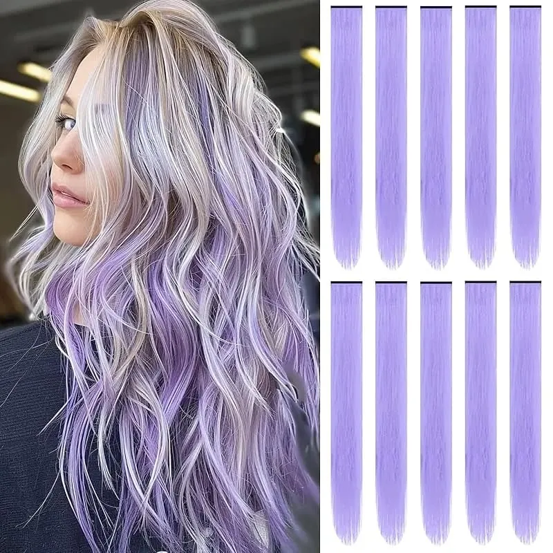 1 5 11 Pcs/lot Clip in Hair Extensions Multi-Colors Highlights Synthetic Hair 22 inch Rainbow Hairpieces for Girls Women 2030