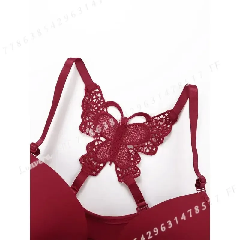 Sexy Red 2 Piece Lingerie Set Front Button Push Up Bra Beautiful Butterfly Back Fashion Women Underwear A2120 — image 3