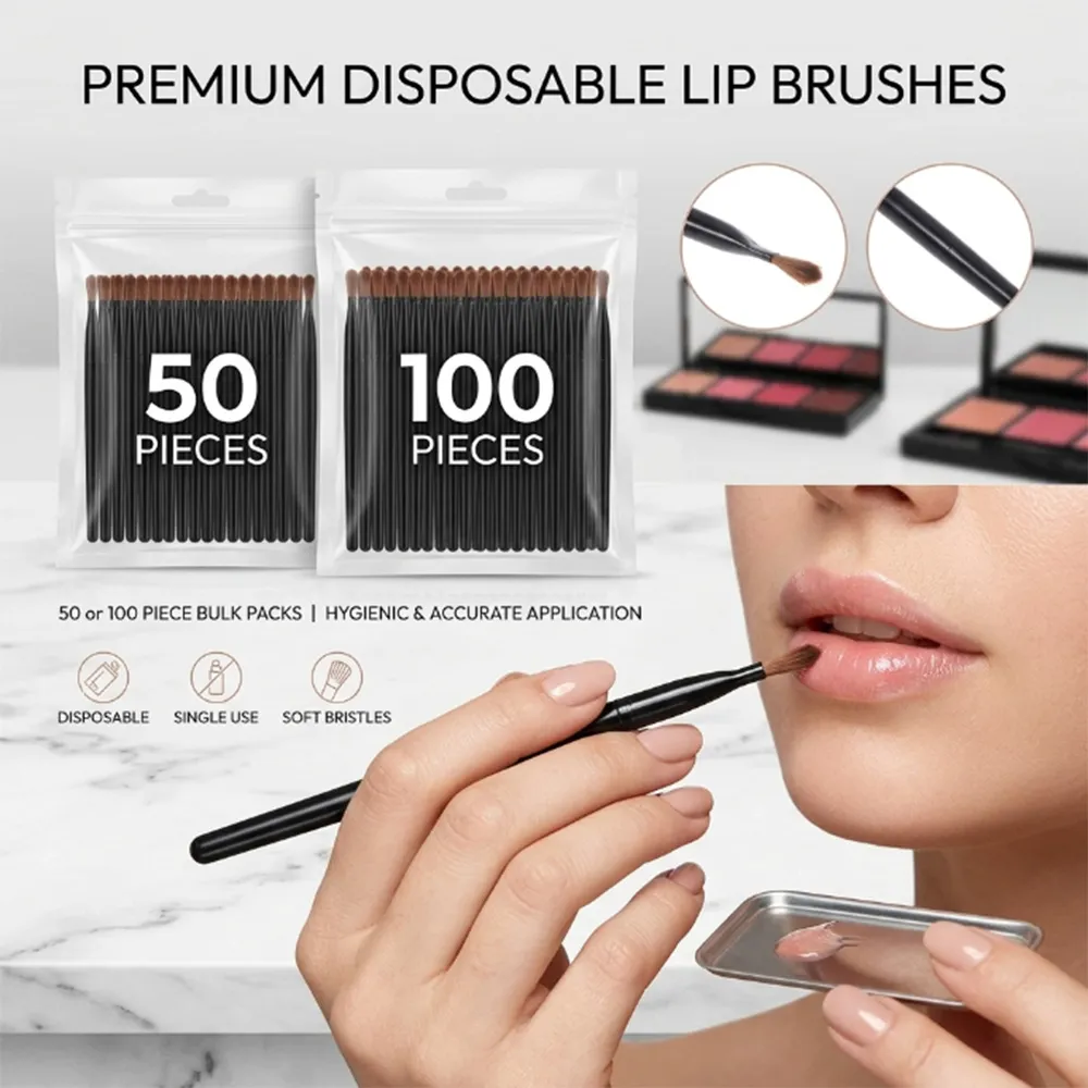 50/100pcs Disposable Lip Brush Set Lipstick Gloss Wands Applicator Makeup Brushes Professional Beauty Cosmetic Tool — image 1