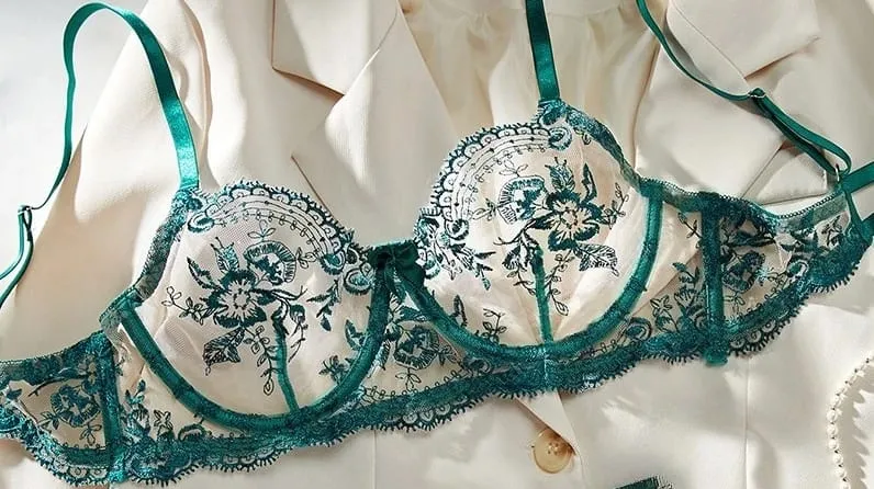 Lace Embroidery Ultra Thin Cup Bra Set Sheer Mesh Sleepwear for Big Bust Women S-XL Push Up Hot Sale 2026 32-38 S-XL Bra Set — image 12