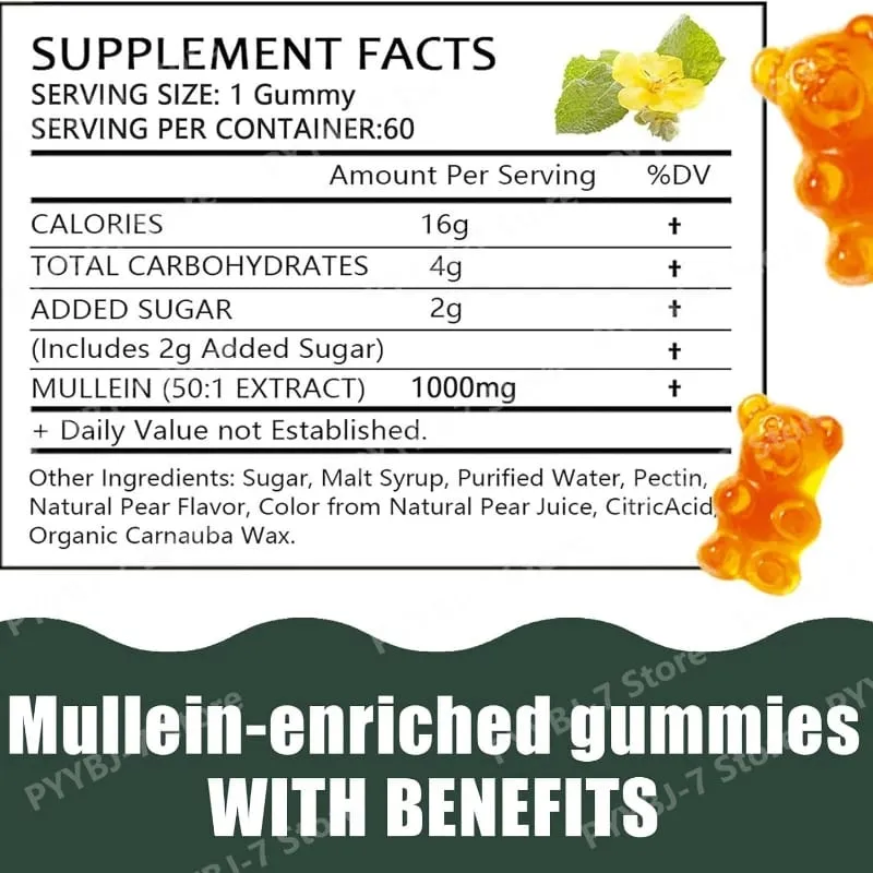Mullein Gummies Supports Respiratory Health Pear Flavor Lung Health Sinus Relief 60 Grains Dietary Supplement — image 6