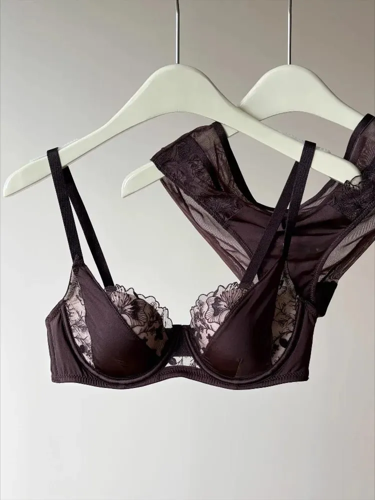 French Lace Embroidery Sexy Bra Set Push Up Minimizer Gather Support Full Coverage Comfort Lingerie for Big Breasted Women 2PCS — image 3
