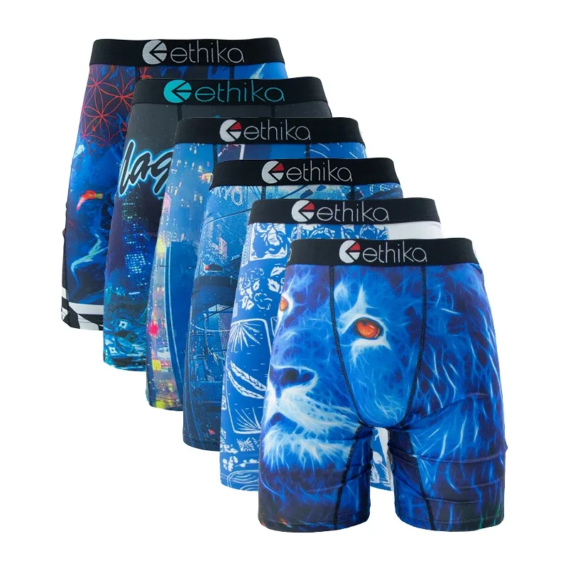 6Pcs Men Underwear Boxer Breathable Mesh Crotch Man Underpants Plus Size Print Mens Panties Trunks Sexy Men's Boxershorts — image 4