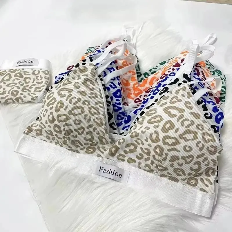 1/3Pcs Seamless Bra Set Low Waist Panties Leopard Bralette Sexy Lingerie Set Vneck Sport Brassiere Female Cotton Underwear — image 3