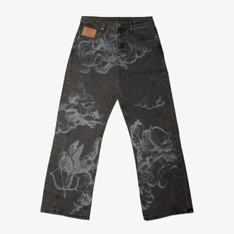 Mens Jeans Harajuku Y2K Angel Baggy Denim Pants Retro High Street Arrow Print Loose Straight Fit American Hip Hop Streetwear New — image 5