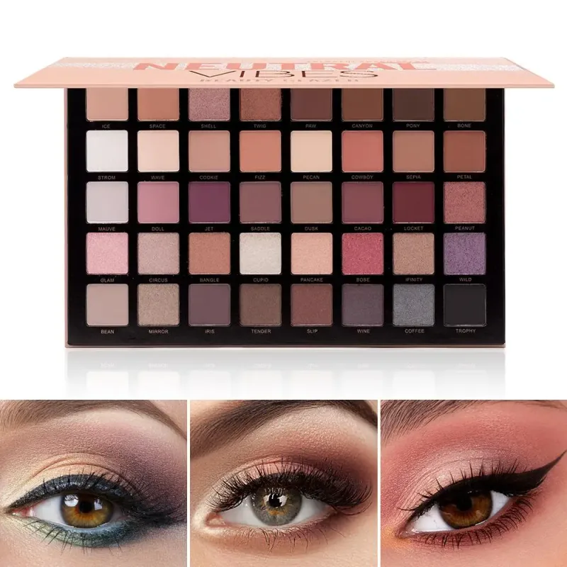 Neutral Vibes Matte 40 Colors Highlight Shimmer Eye Shadow Cosmetics Palette Glitter Eyeshadow
