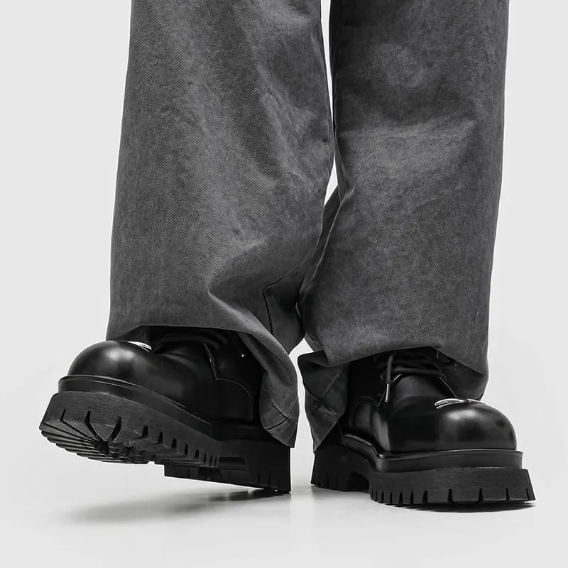 Men's Lace‑Up Platform Derby Shoes Metal Decor Chunky Sole Fashion Casual Footwear Non‑Slip Daily Walking Shoes — image 6