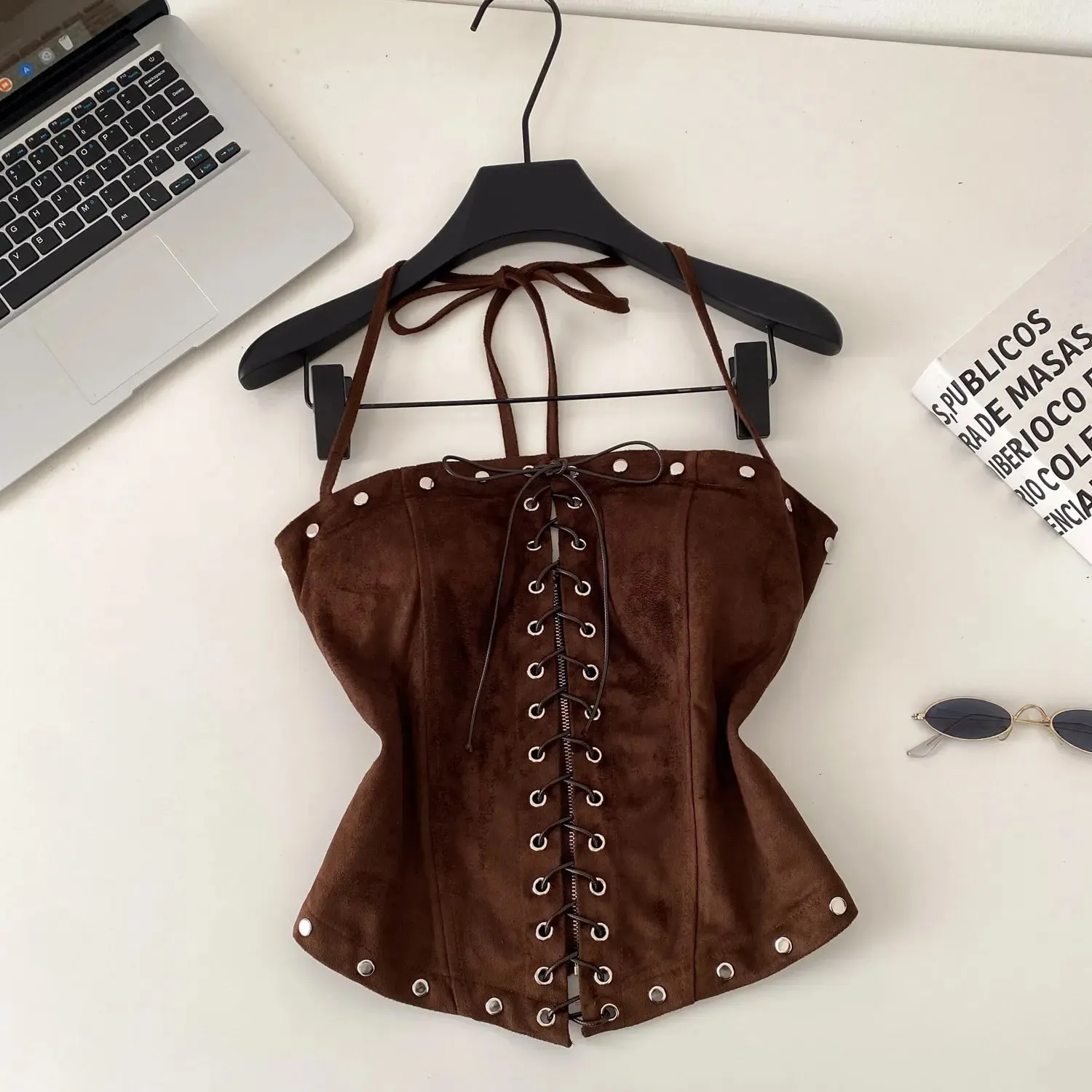 Sexy Bandage Halter Solid Tanks Top Vintage Corset Bustier Korean Autumn Camis Women Party Spice Girl Crop Top — image 9