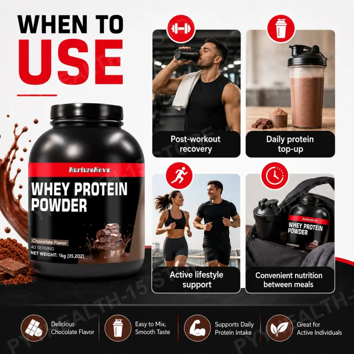 NurtureNova Whey Protein Powder Build Muscle Sport Support Vanilla Flavor Strawberry Chocolate Matcha Banana Lemon 40 Servings — image 4