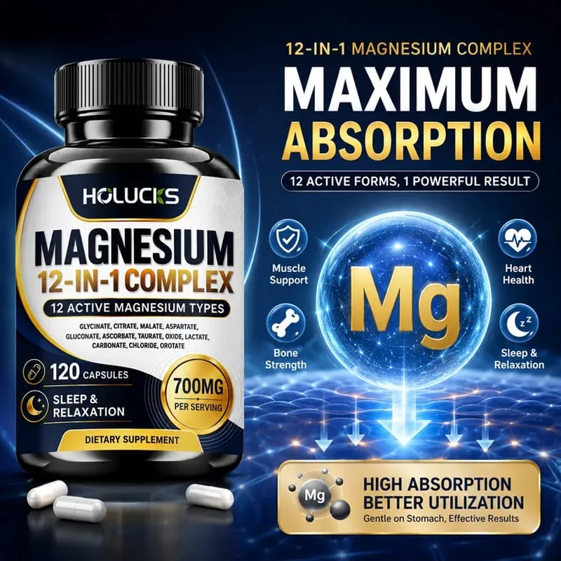 Magnesium Complex 700mg 12 in 1 Supplement Support Heart & Bone Health Aid Relaxation Improve Muscle Strength Boost Immune