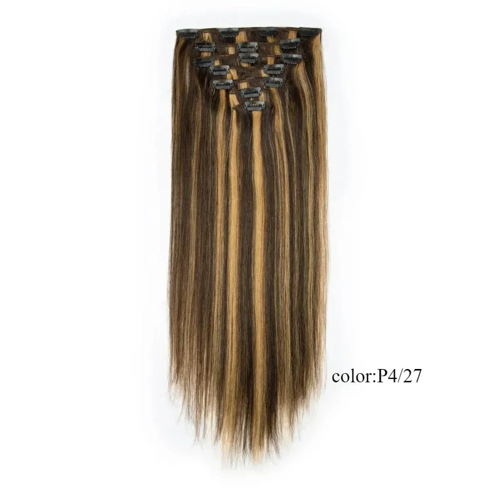 Rebecca Clip In Hair Extensions Human Hair Straight Clip In Blonde P6/613 P8/613 P27/613 P4/27 Color Clip Ins Remy Hair 7Pcs Set — image 13