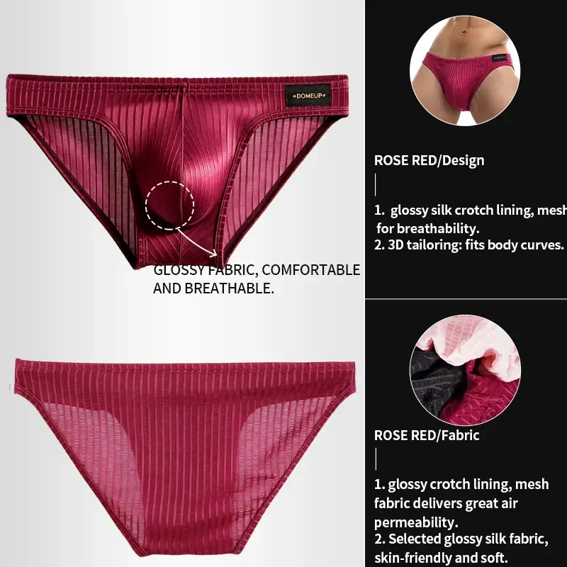 Men's Low‑Rise Briefs, Vertical Striped Sheer Mesh Underwear, Nylon Elastane Stretch Pouch Underpants for Daily Wear — image 4