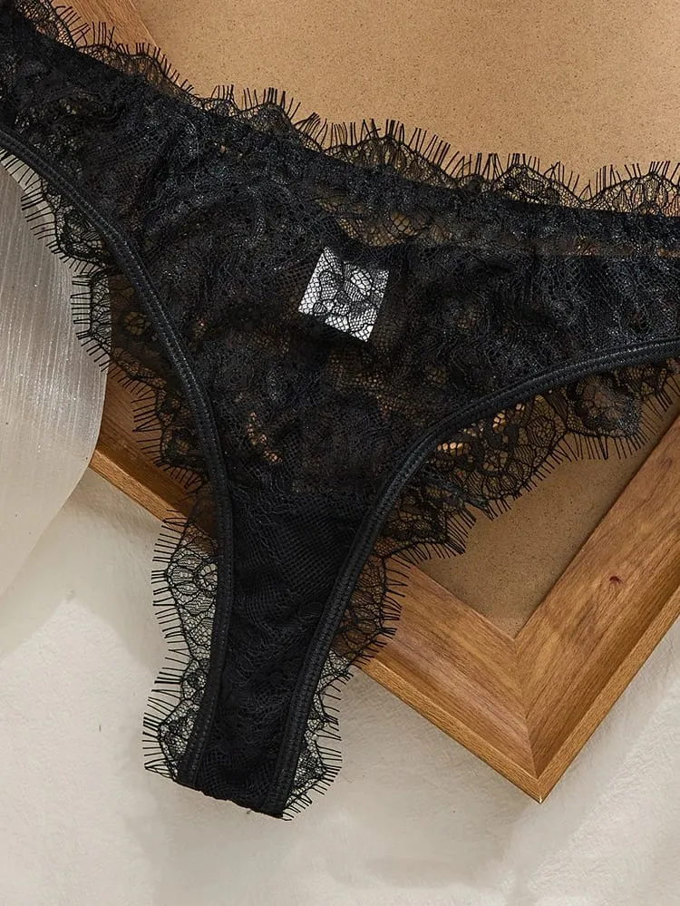 2pcs Ladies' Basic Style Thin Lace Bra And Panty Set Comfortable Seamless Single Layer Romantic Transparent Intimate Apparel — image 6