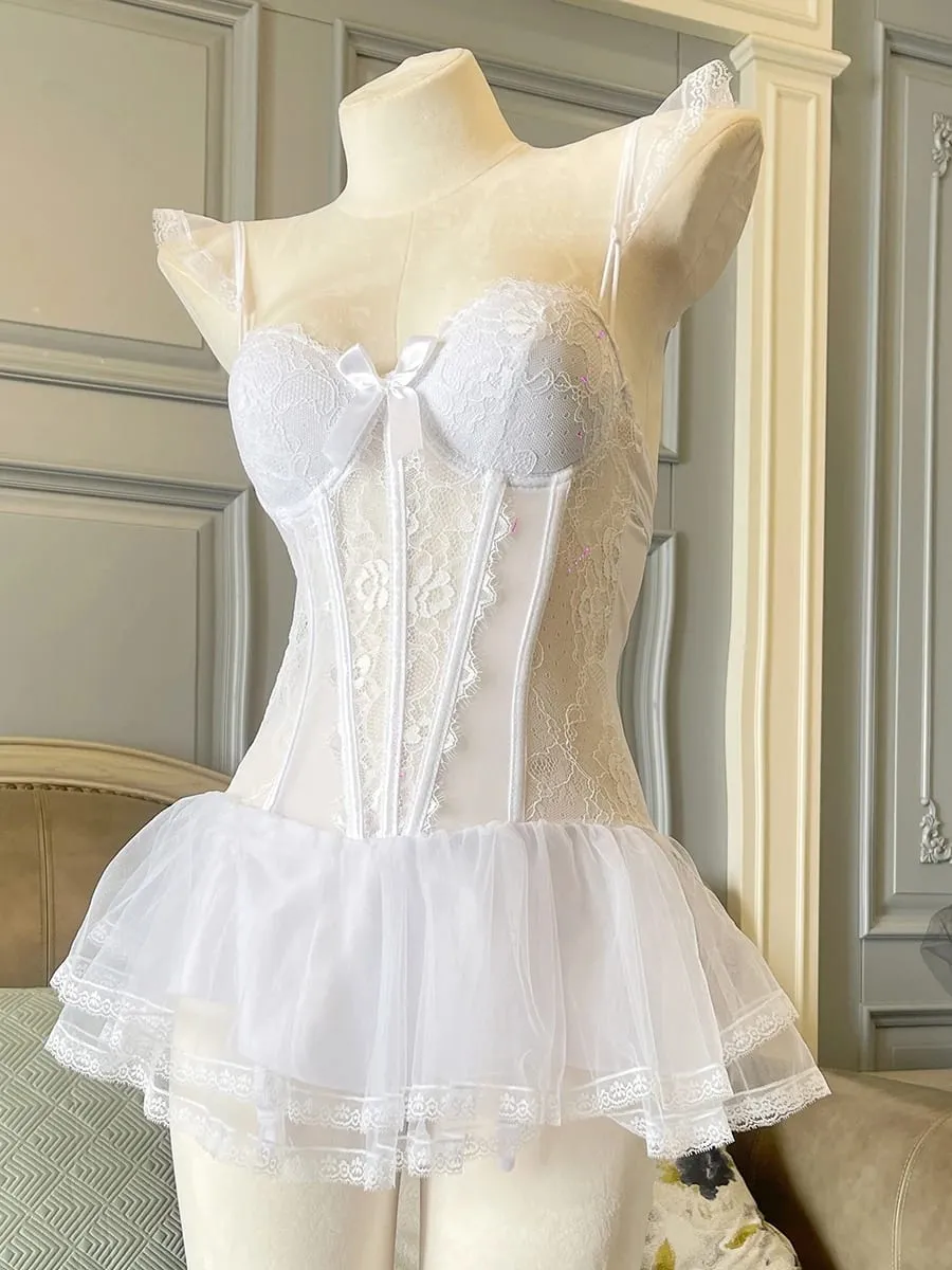 Women Camisole Sheer Mesh Fishbone Slim Crop Top Wired Bra Camis Festival Lingerie Sexy Lace Floral Embroidery Bow Corset — image 5