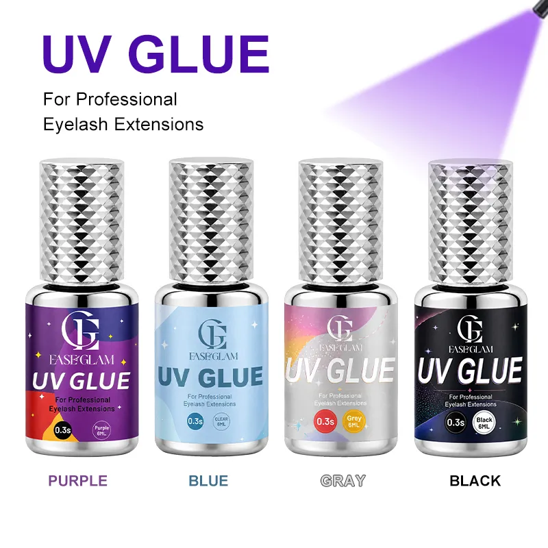 EaseGlam 0.3S UV Eyelash Glue for Lash Extension Low Irritation Strong UV Lash Glue for Makeup Black Purple Led Adhesive 4 Color — image 2