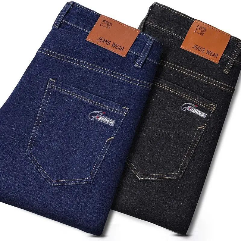 2026 New Comfortable Fabric Jeans Men Business Slim Fit Denim Pants Male Stylish Solid Color Straight Leg Casual Trousers — image 2