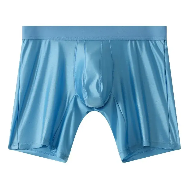 Bright Silky Smooth Underwear Men Stretch Satin Seamless Long Leg Boxer Shorts Bugle Pouch Sport Underpant Club Party Lingerie — image 14