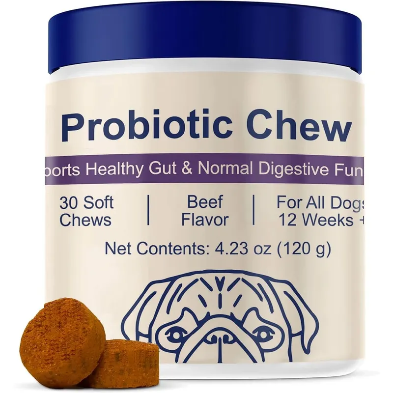 Probiotics Chew for Dogs 12 Weeks+ Support Gut Health Occasional Diarrhea Digestive Health & Seasonal Allergies - Beef Flavor