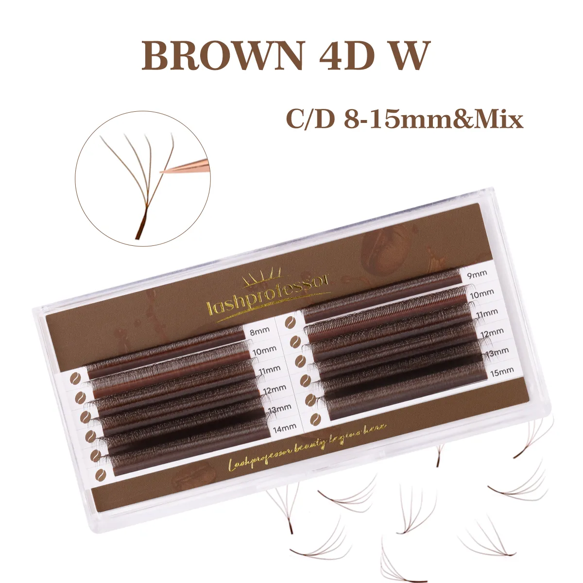 NEW Brown W Shaped Lashes 3D Fairy Clover Lashes Premade Bloom Fans 3D 5D Eyelash Extension Dark Brown 4DW Lashes — image 5