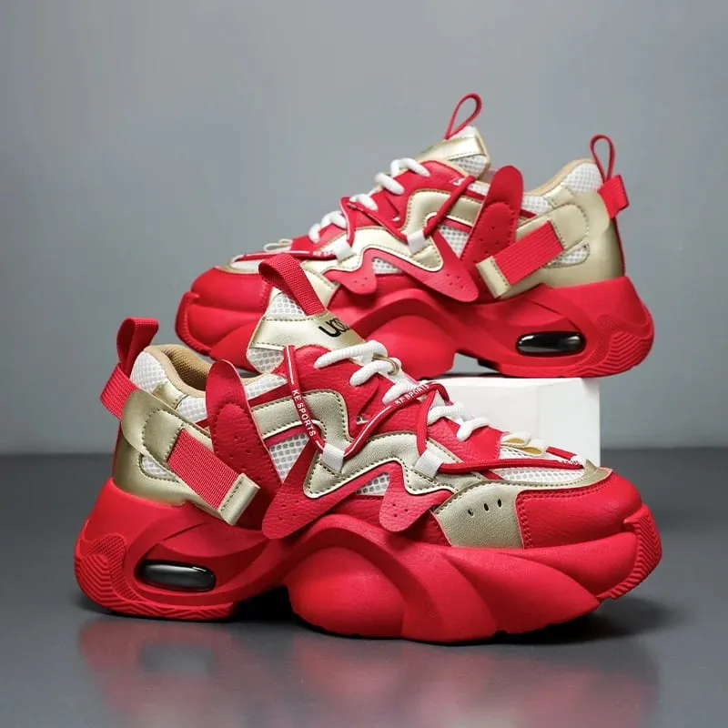 Men's Casual Sneakers with Large Mesh Breathable Upper Metallic Texture and Contrasting Color Stitching and Trendy Webbing Accents. Thick Air-Cushioned Soles Provide Both Height Increase and Shock Absorption Making Them Suitable for Street — image 4