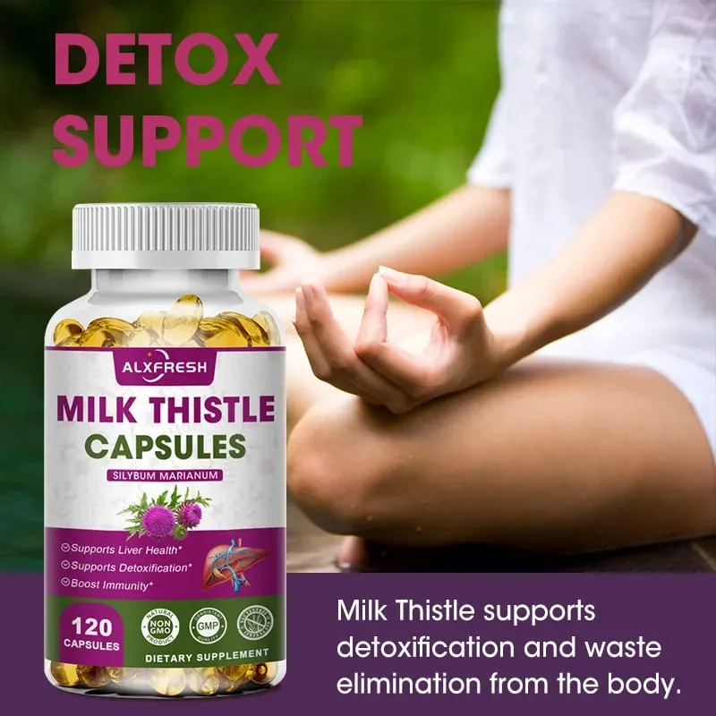 Økologisk marietidselekstrakt 1000mg kapsel og mælkebøtte til antioxidant detox-understøttelse af leversundhedsfunktion urtetilskud — image 6