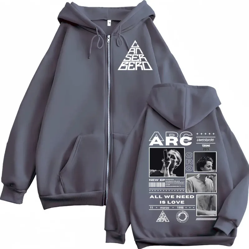 Canserbero Tudo o que precisamos é amor Muerte Vida Merch Zipper Hoodie Moda masculina Hip Hop Zip Up Moletons Casual Pulôveres de lã — image 3