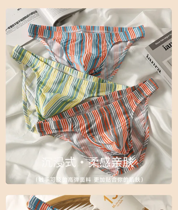 Sexy Men Briefs Cotton Male Breathable Comfortable U Bulge Pouch Underwear Mid Waist Striped Panties Hombre Soft Youth Undies — image 4