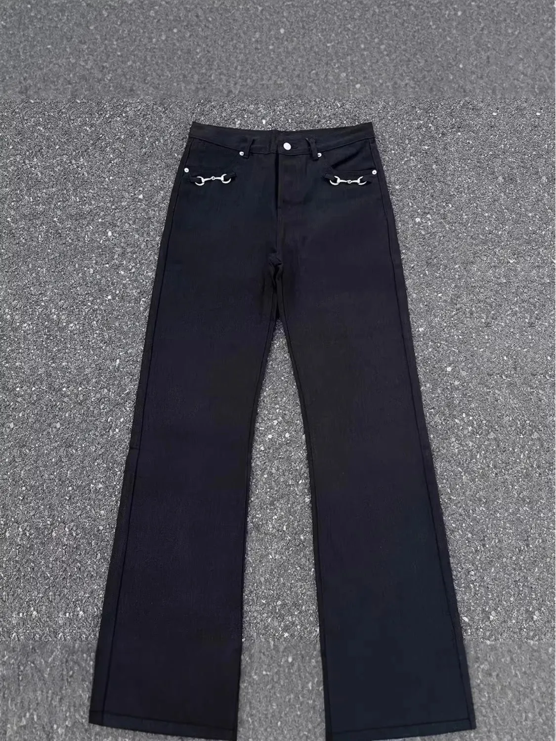 American Retro Buckle Design Spring Autumn Washed Black Micro-Flare Jeans Men High-Waisted Hip-Hop Loose Wide Leg Jeans Unisex — image 3
