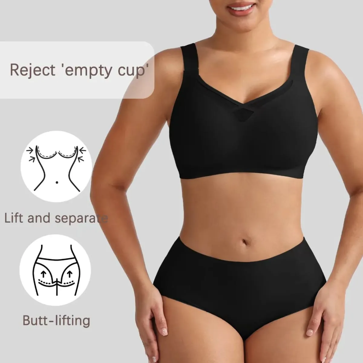Plus Size Lingerie Set Sexy Mesh Seamless Wireless Plunge Bra Set - Soft Support Push up Lingerie for Women — image 4